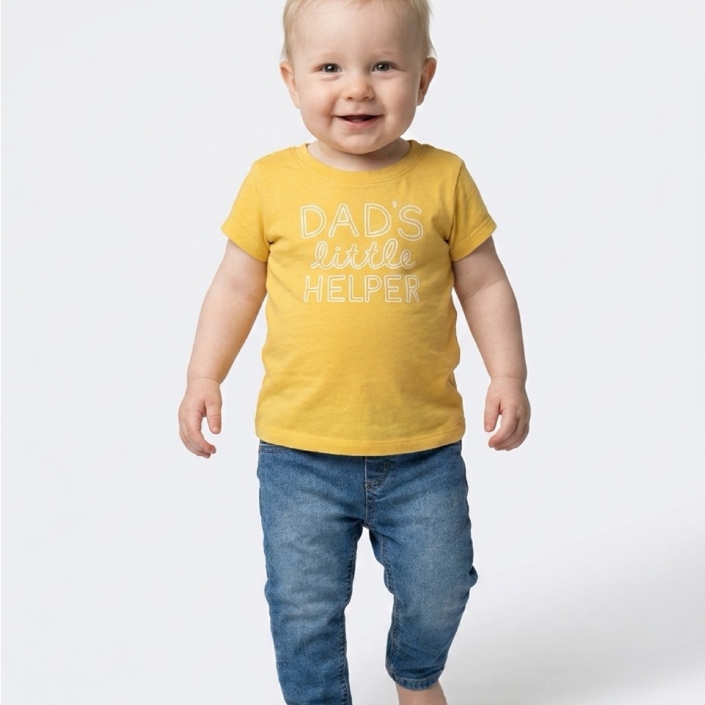 Dad's Little Helper Yellow Baby Tee/Garanimals blue Jean outfit.